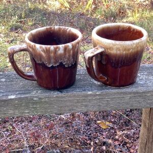 MCM 2 Cups McCOY KATHY KALE Brown Drip Glaze Retro Vintage Cream White Mug
